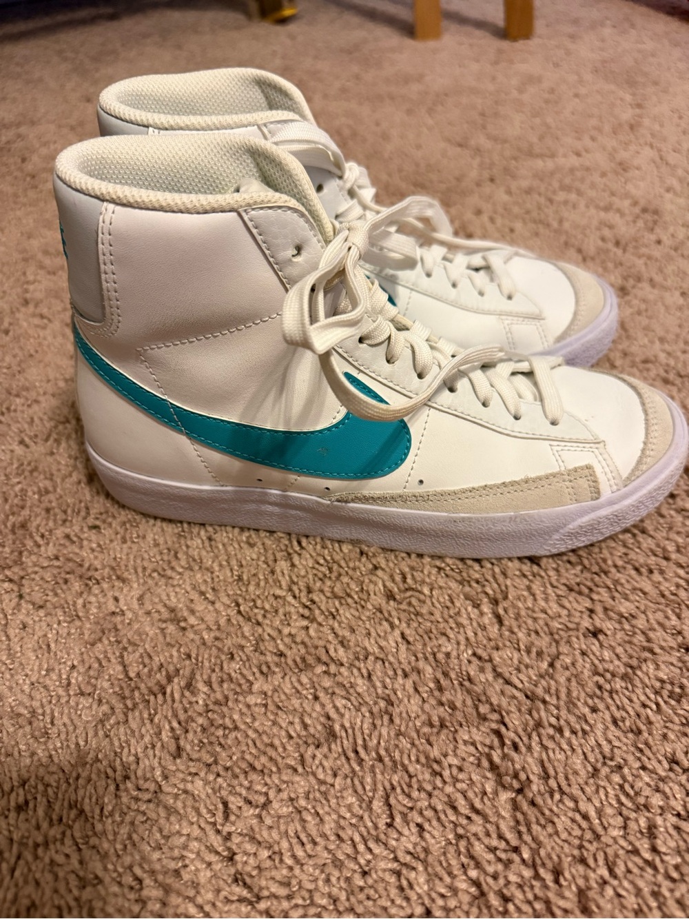 Nike White High-Top Blazers with Teal Swoosh